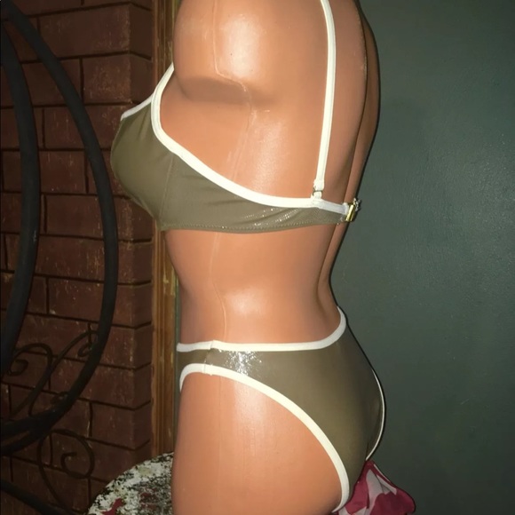 Green/gold with white trim swimsuit - Picture 3 of 6